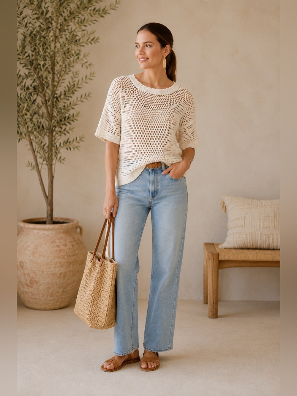 Raven + Lily Open Knit Organic Cotton Sweater | Size Medium